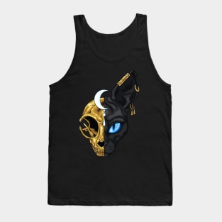 Black sphinx cat with golden skull Tank Top